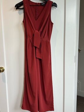 Lulus Sleeveless V-Neck Jumpsuit with Front Tie - Brick Red
